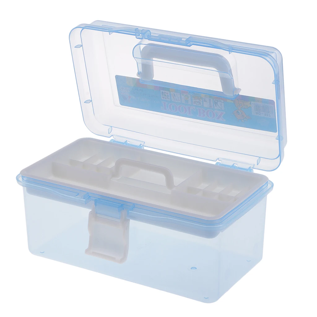 

2 Layer Sewing Thread Painting Tool Medicine Storage Case Organizer Box Blue