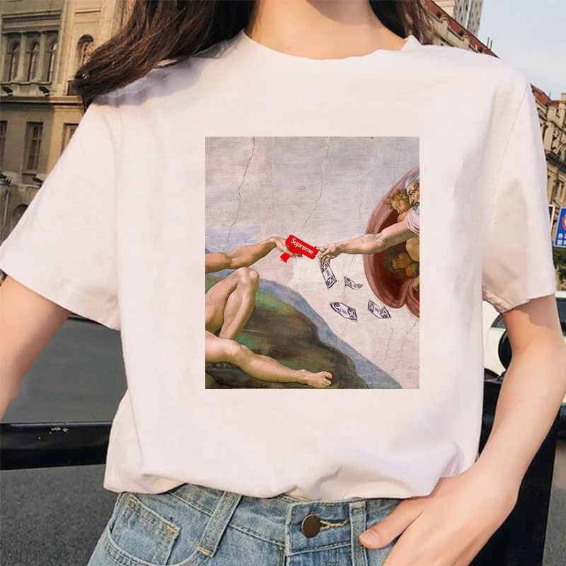 Новинка, футболка микеланжело, Ulzzang Hands Femme, винтажная женская футболка Харадзюку, 90 s, эстетическая, женская, эстетическая, гранж, графическая футболка - Цвет: p2136-1