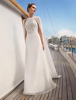 

Jewel Spring Beach Simple Wedding Dresses With Lace Top Backless Wrap Bridal Gowns Custom New Designer 2020 Bride Gown