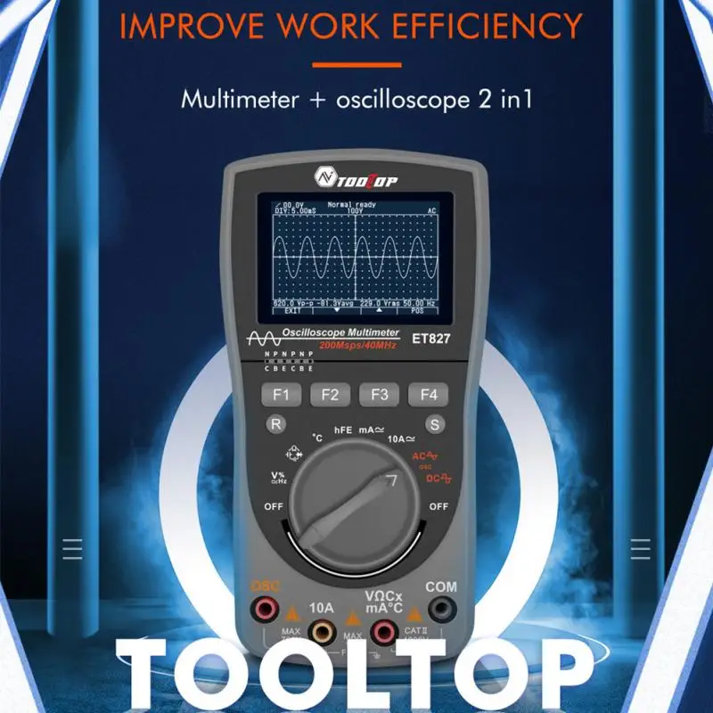 

ET827 Tools Measurement Tester 200Msps HD Screen Handheld Multimeter Overload Protection 2 In 1 Durable Digital Oscilloscope