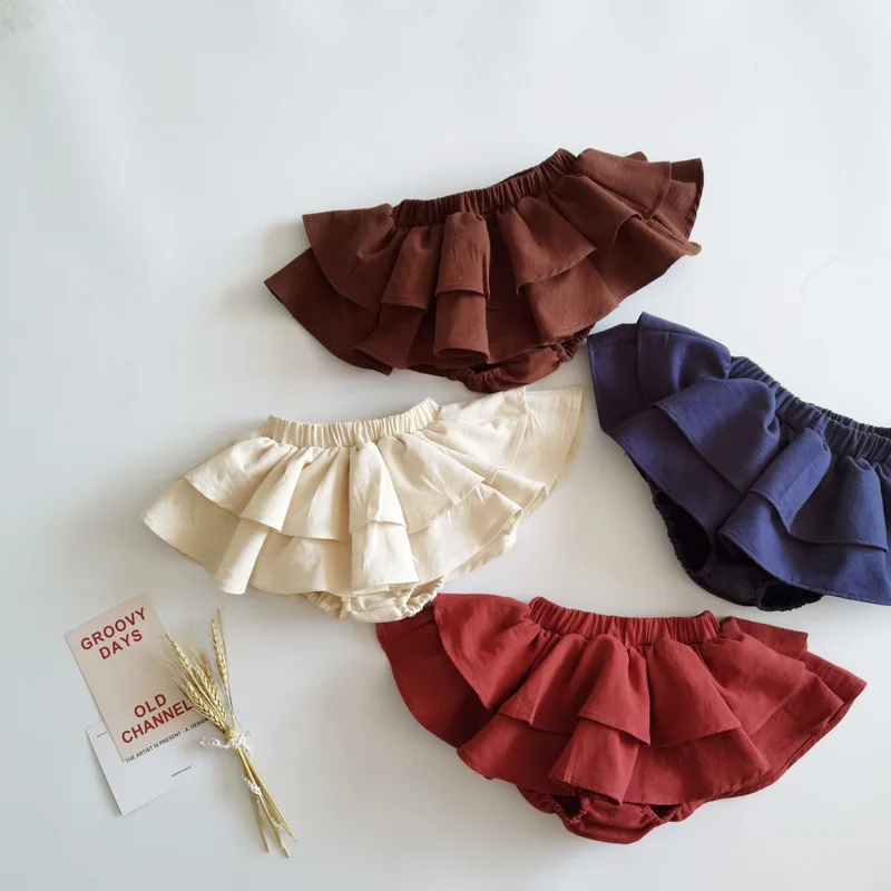 Tulle Tutu Skirt Double Layers Ruffles Lace Baby Skirt Pants Summer Cotton Linen Kids Pettiskirt Toddler Dancing Wedding Clothing Tutu Skirt
