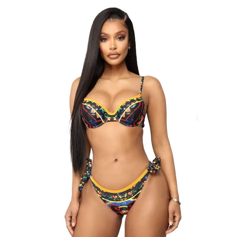 Купальник-бикини женский бандажный с эффектом пуш-ап и принтом | Женская одежда