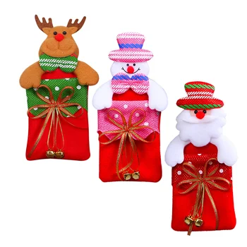 

3 Pcs Christmas Candy Pouch Cute Design Gift Bag Cookie Wrappers Storage Pouch Party Supplies with Bells (Santa Claus Snowman El