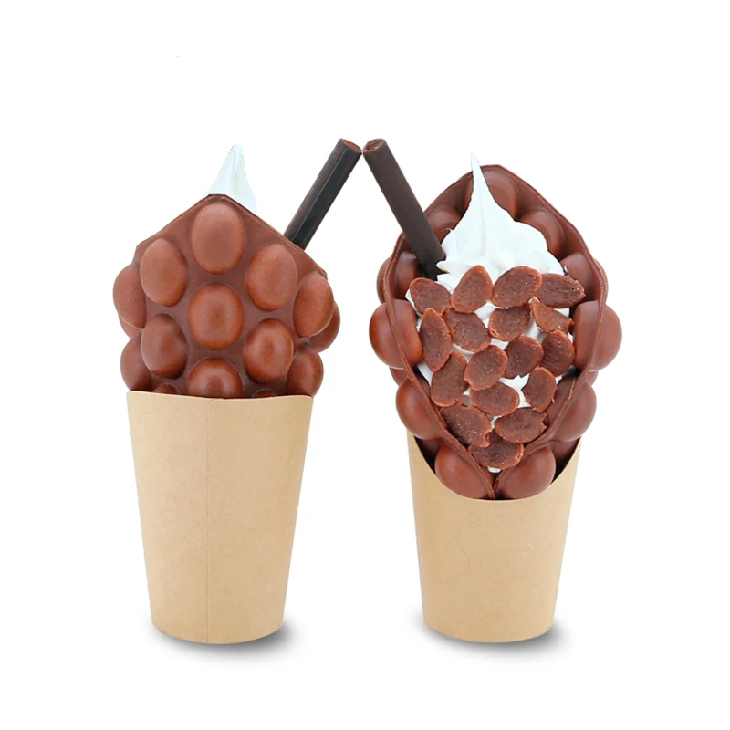 

New Simulation Eggettes Puff Egg Bubble Ice Cream Waffle Model Sample Dessert Display Fake Food Decoration