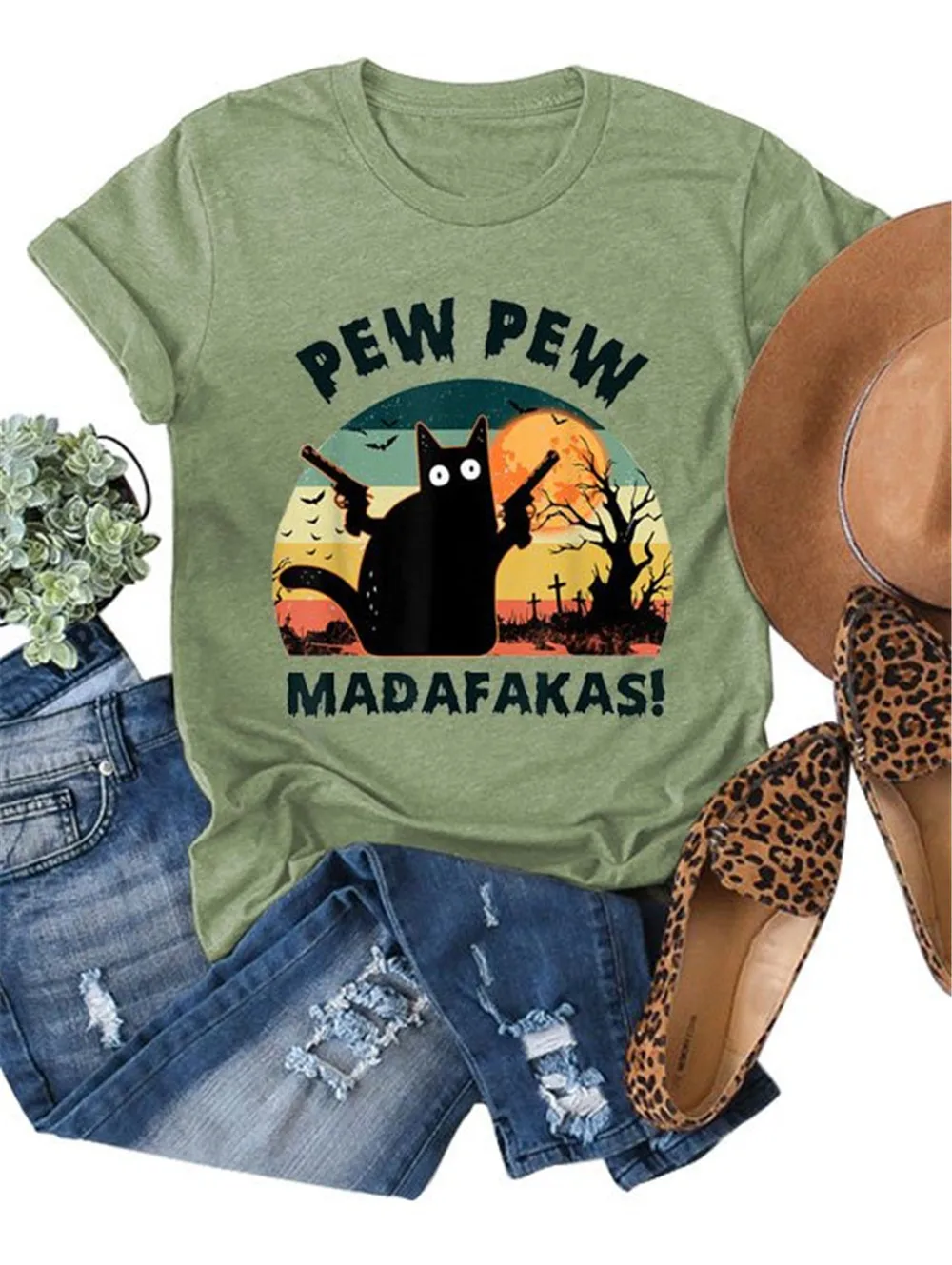 Camisetas con estampado de Pew Madafakas para mujer, camiseta informal negra, Camisetas para mujer 2020