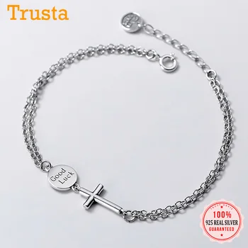 

Trustdavis Genuine 925 Sterling Silver Round Good Luck Letter Cross Double Chain Layer Bracelet For Women Wedding Jewelry DA1710