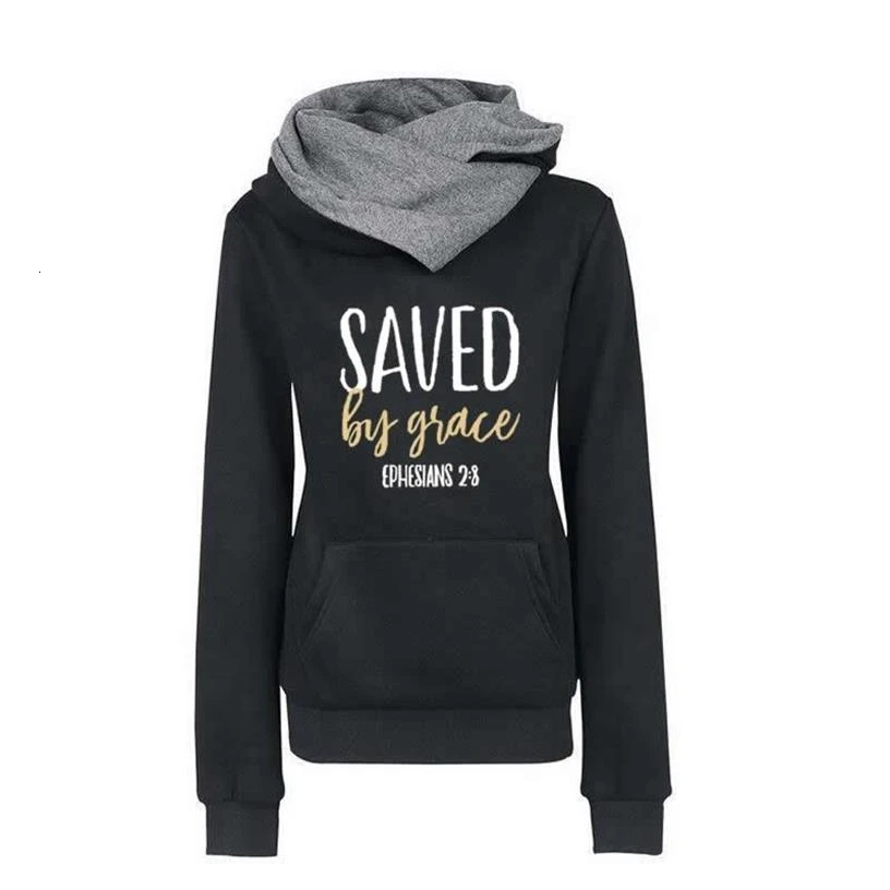 

Hoodies For Women Saved By Grace Letters Jesus Bible Faith Print Lapel Hooded Femmes Cotton Hoodies Tops Loose Funny Plus Size