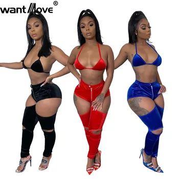 

2019 New women 2 piece outfits Wantmove sexy lace tops slim hollow out zipper pants solid evening party club 2 piece set WM1077