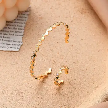 

Simple Design 2 Pieces Women's Bracelet & Ring Set Solid Color Elegant Jewelries Cuff Bangle For Party