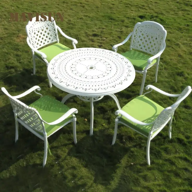 Outdoor Aluminum Tables And Chairs Leisure Dining For Villa Garden Open-Air Balcony White Courtyard Simple Furniture Set