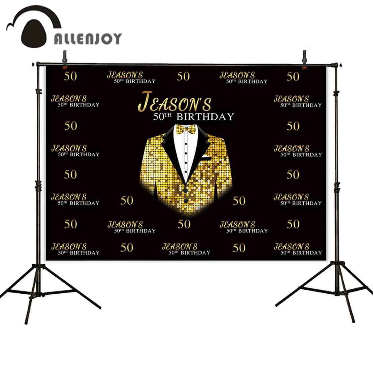 

Allenjoy step and repeat photo studio background Golden Glittering Business suit 50th birthday backdrop customize photophone