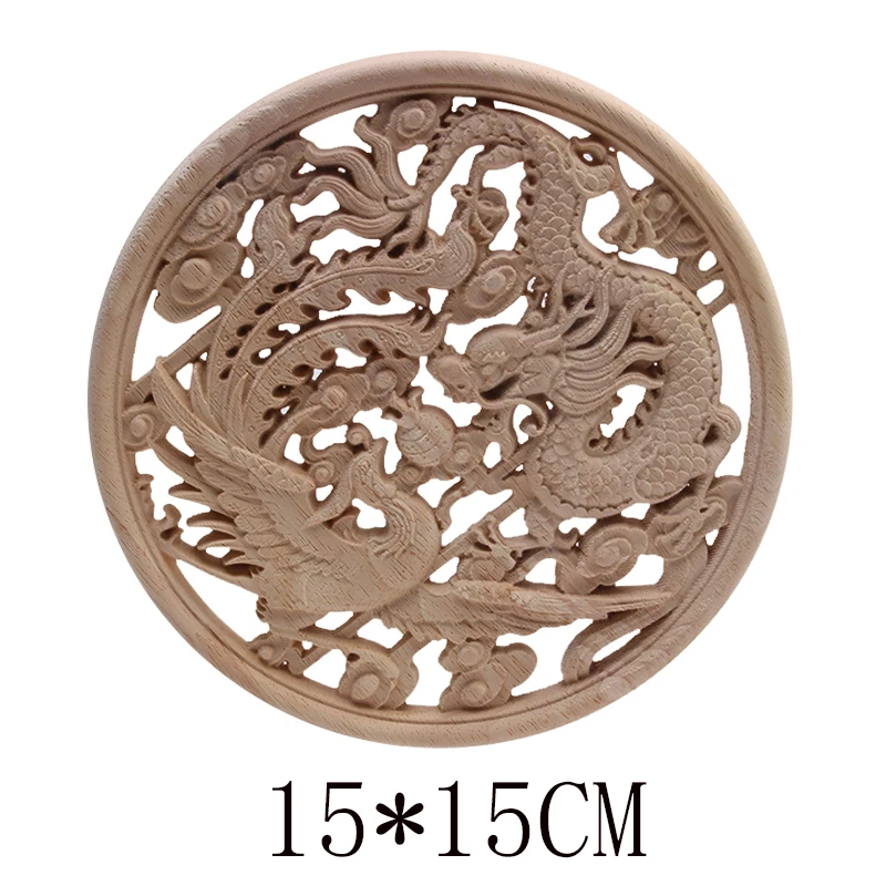 Европейский декоративный твердый деревянный дракон и Феникс круглый цветок Прямая с фабрики резная декоративная мебель деревянная Декаль