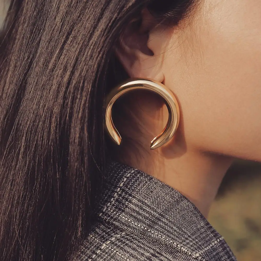 

EK487 New Fashion Simple Aros Hoop Earrings for Women Geometric Big Circle Empty Tube Pendant Loop Earrings Exaggerated Jewelry