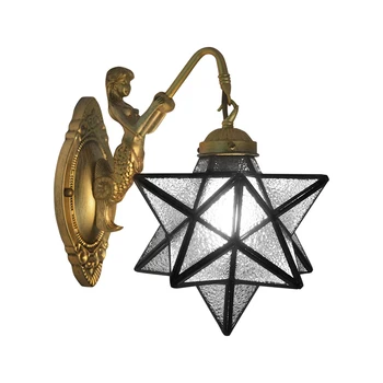 

Nordic Indoor Lighting Mermaid Base Stained Glass Wall Lamp Colorful Glass Sconce Star Shape LED Wall Bracket Light for Bedroom