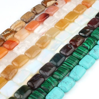 

13*18mm Natural Stone Rectangle Opal India Agates White Quartz Loose Beads For Jewelry DIY Making Bracelet Accessories 15Inches