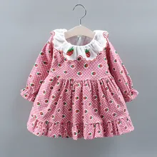 Плотные платья для маленьких девочек; зимнее детское платье принцессы с длинными рукавами и принтом клубники для девочек; Новое Детское повседневное теплое платье; одежда;# LR3