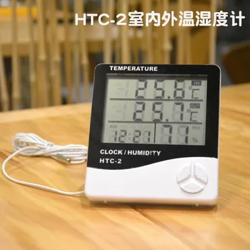 

Htc-2 Indoor and Outdoor Temperature Hygrometer Alarm Clock Creative Household Two-Temperature Display with Probe Wlectronic The