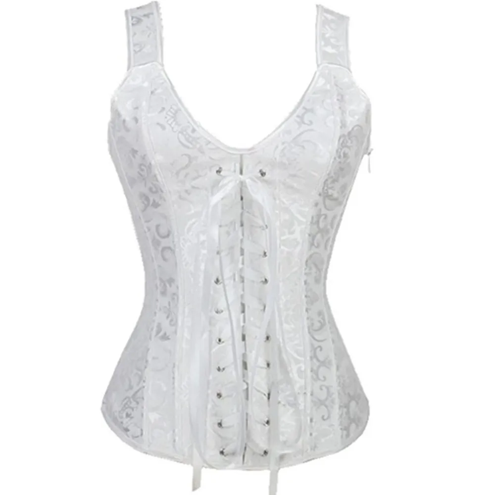 Пикантный жаккардовый корсет со шнуровкой с молнией и бретельками бюстье в