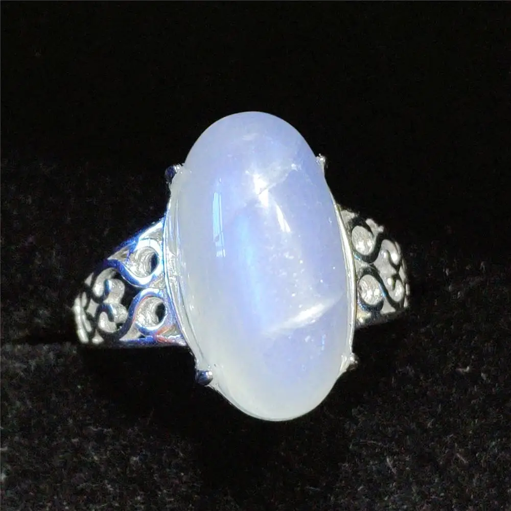 Natural Moonstone Blue Light Gemstone Adjustable Ring All Size 9x7mm For Women Men 925 Silver Best Gift Stone Ring AAAAA