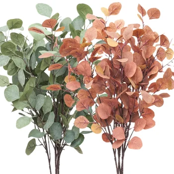 

8Pcs Faux Leaves Stems Silver Dollar Eucalyptus Plant 35.4Inch Tall Floral Greenery Branches for Holiday Wedding Decor