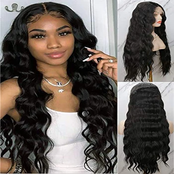 

Jet Black ColorLace Front Wigs Long Deep Wave Heat Resistant Synthetic Wig For Black Women cosplay Wigs African American Hair