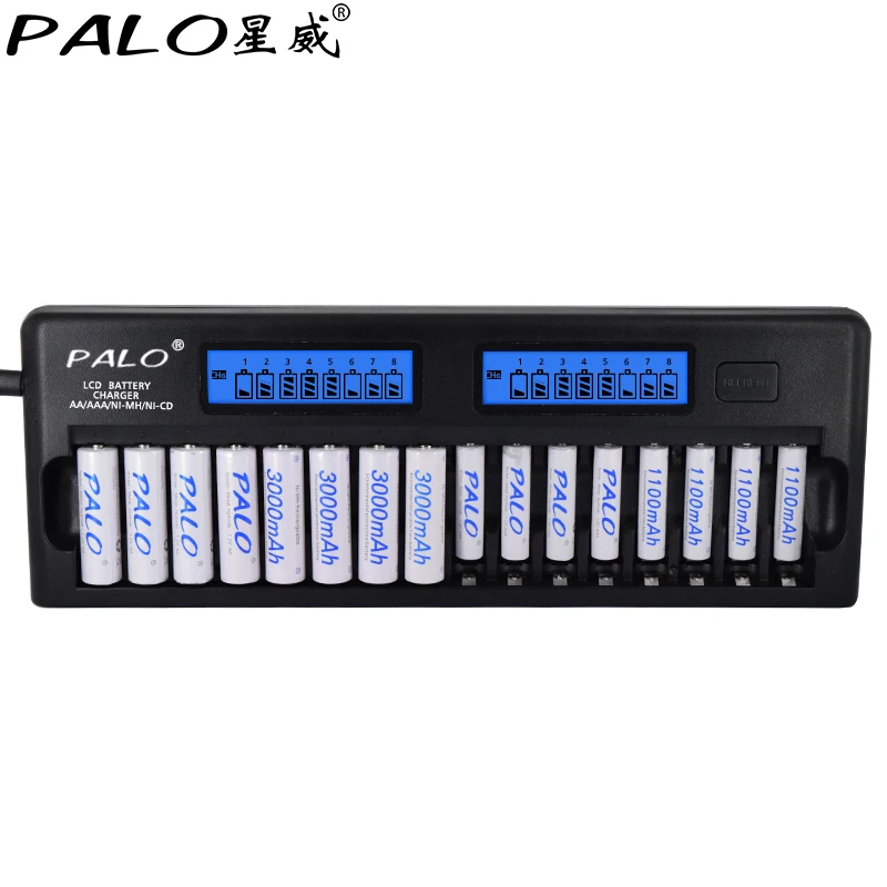 

PALO 16 slot AA AAA charger Fast discharge LCD IC Protection Intelligent Rapid Battery Charger for 1.2V AA AAA NiMH NiCD battery
