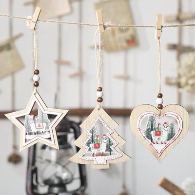 

Cute Alpaca Christmas Ornaments Wooden Hollow Heart Star Xmas Tree Hanging Decoration