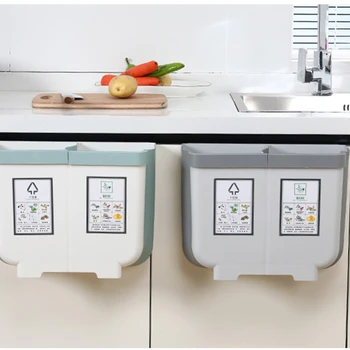 

Multipurpose Foldable Kitchen Hanging Bin Plastic Wall Mounted Rubbish 2 Trash Can for Kitchen Cupboard Door Bedroom