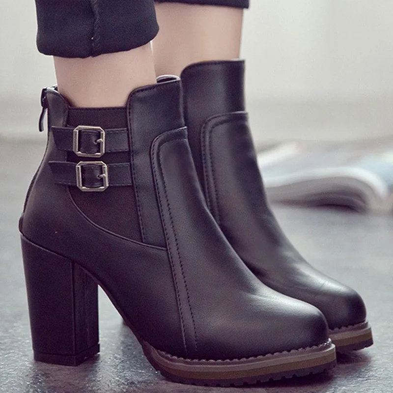 Женские ботинки 2019 г. Популярные ботильоны из искусственной кожи на платформе и
