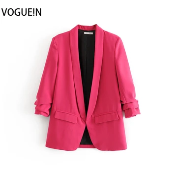 

VOGUEIN New Womens Fall Candy Colors Ruffled Sleeve Fake Pockets Cardigan Blazer Suit Wholesale