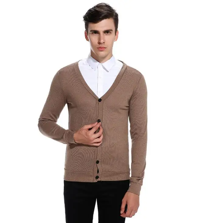 Coffee Sweater Свитер мужской кардиган с длинными рукавами брендовый Модный повседневный облегающий пуловер тонкий трикотаж плюс размер Pull Homme белый черный - Цвет: Coffee Sweater
