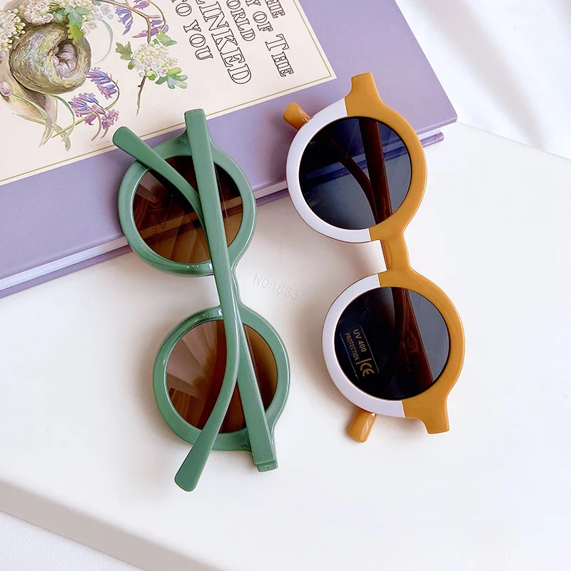 Nouveaux enfants mignon dessin animé ours forme lunettes de soleil rondes fille garçon léopard Double couleur Vintage lunettes de soleil Protection UV classique enfant_voghion.com