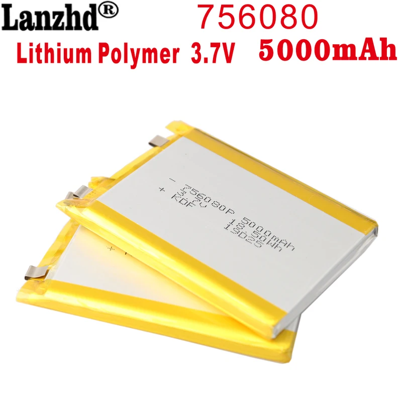 

Rechargeable 3.7V 5000mah lithium polymer battery 756080 80*59*7mm Li-Polymer for MP4 MP5 GPS power bank Remote Controller