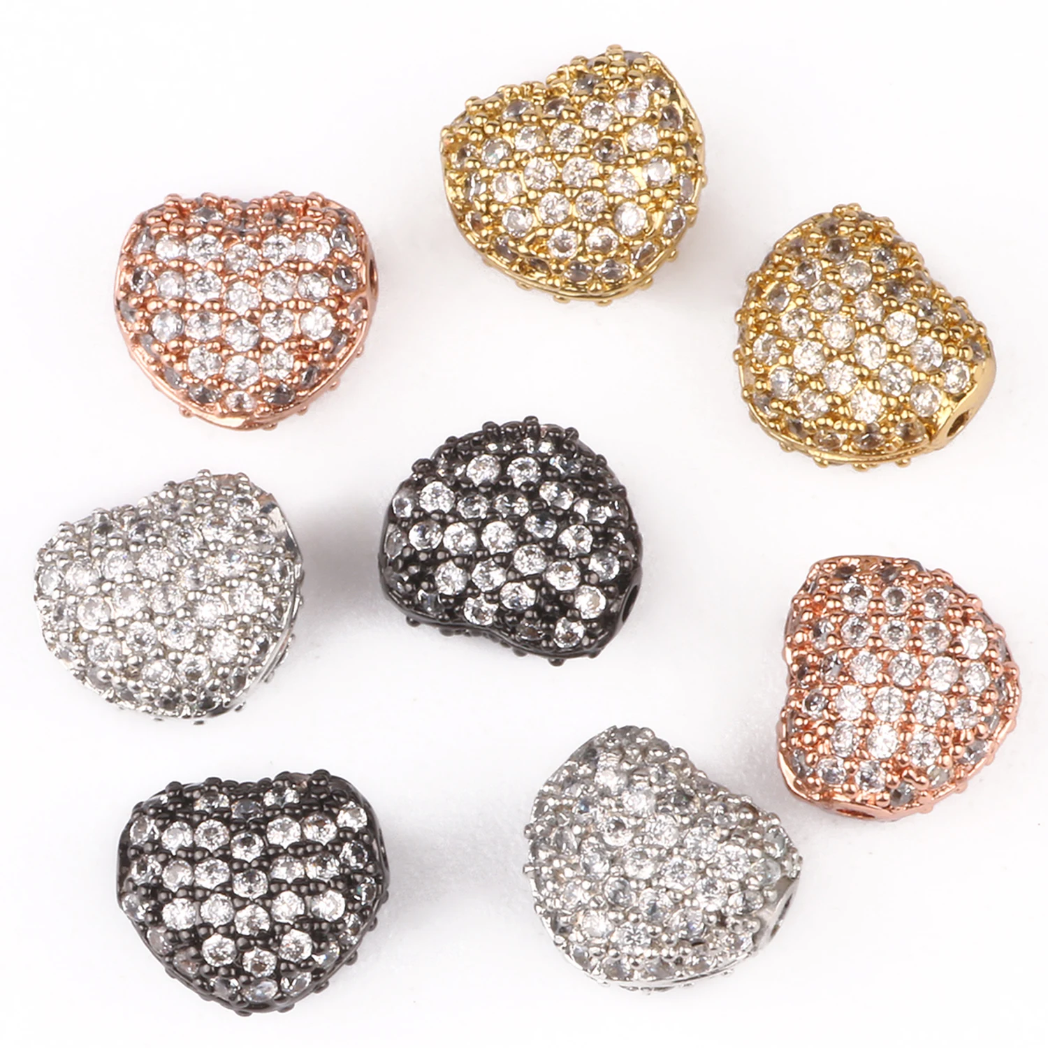 3pcs/lot CZ Spacer Beads Love Heart Shape Crystal Metal Brass Micro Pave Cubic Zirconia for Jewelry Making Diy Bracelets | Украшения и