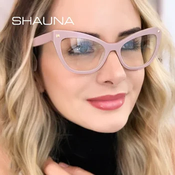 

SHAUNA Fashion TR Stainless Steel Wire Arm Cat Eye Optical Eyeglasses Frame Spring Hinge