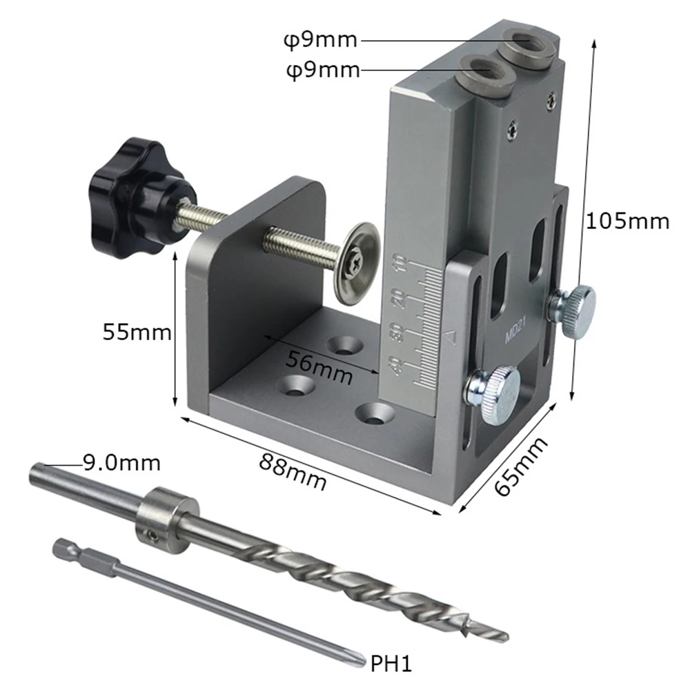 

Aluminum Pocket Hole Jigs Kit Locator Holes Puncher Drill Guide Woodworking Tool
