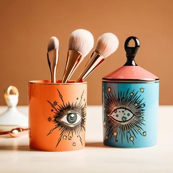 

Creative Big Eyes Ceramic Decorative Cans Candle Holder Storage Cans Home Decorative Box for Makeup Jewelry Storage Box