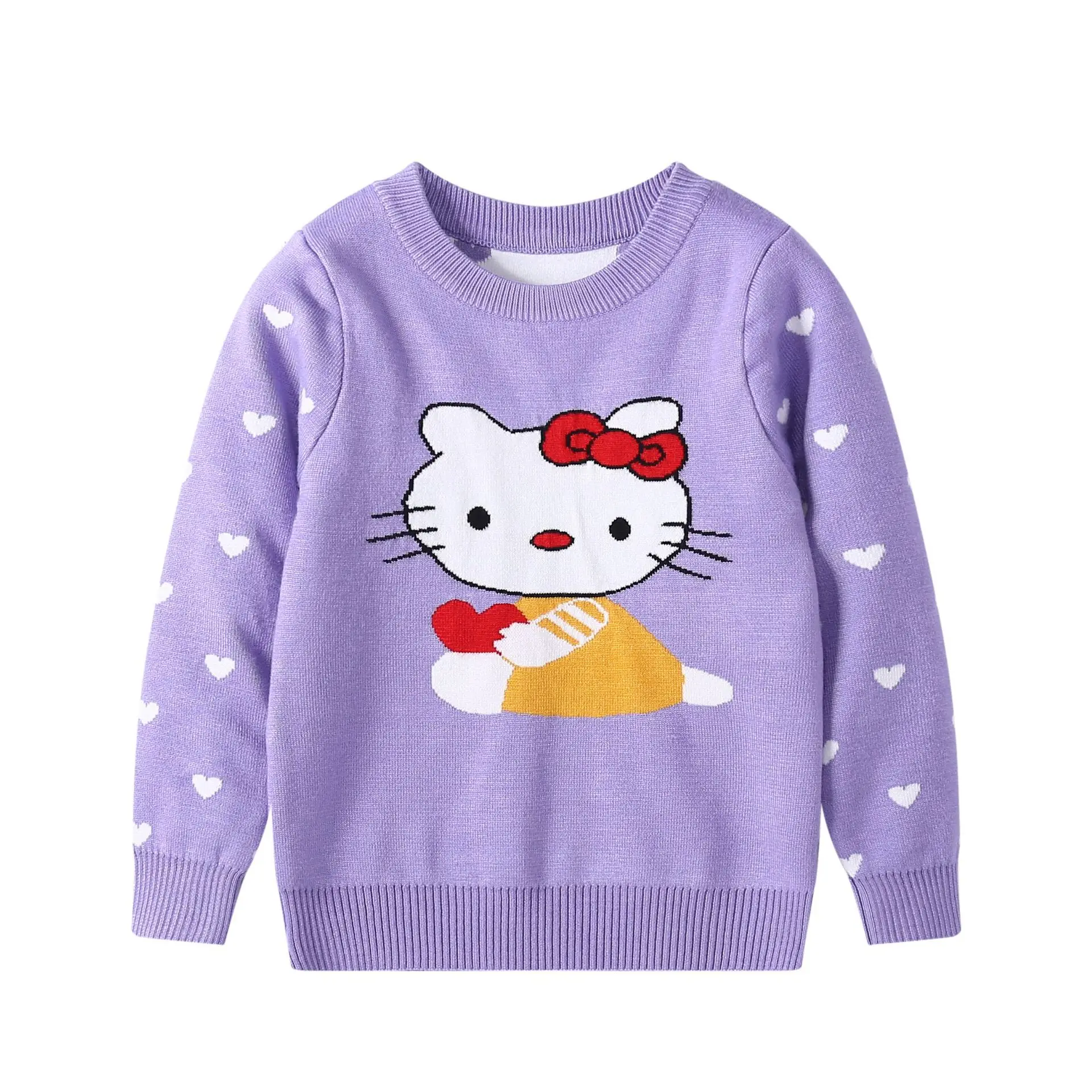 thumbnail image 1 of Hello Kitty niñas cuello redondo suéter de dibujos animados otoño/invierno nuevo estilo niños moda dulce suéter de punto suéter doble grueso, 1 of 4