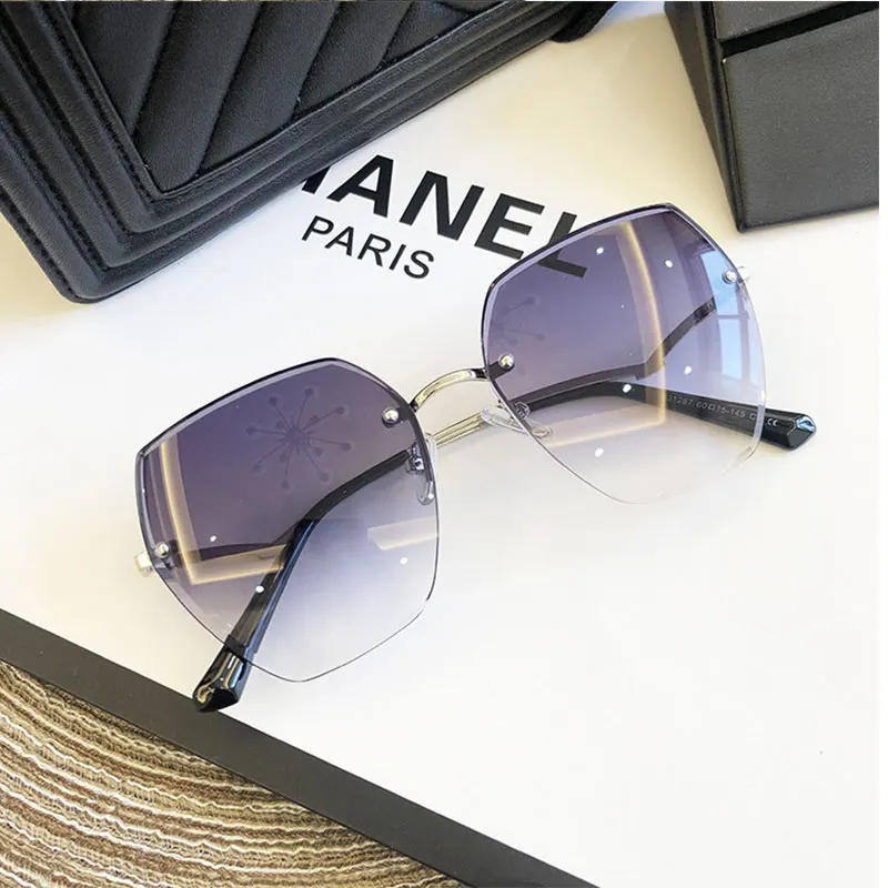 Fashion Rimless Sunglasses For Women Big Luxury Brand Designer UV400 Glasses Female Gradient Shades Women's accessories