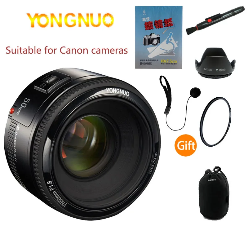Объектив YONGNUO YN50mm YN50 F1.8 EF EOS 50 мм AF MF для камер Canon Rebel T6 700D 750D 800D 5D Mark II IV 10D 1300D |