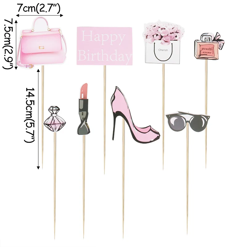 1 set cake topper Посуда в розовый горошек с горячей штамповкой для девочек, для первого дня рождения, украшения, тарелки, чашки для свадьбы, невесты, вечерние принадлежности для детского декора - Цвет: 1 set cake topper