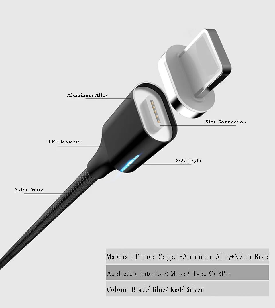 Магнитный кабель Micro Usb 3A, кабель для быстрой зарядки, магнитный Кабель Microusb, магнитное зарядное устройство для Xiaomi Redmi 7A 7 6 6A