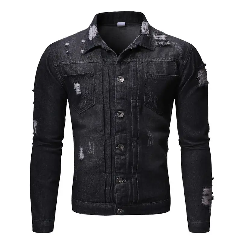 Jeans Windbreaker Men Gradient Casual Mens Jackets and Coats Denim Jacket Men's Black Blue New - Цвет: Black 1311B-J13 P65