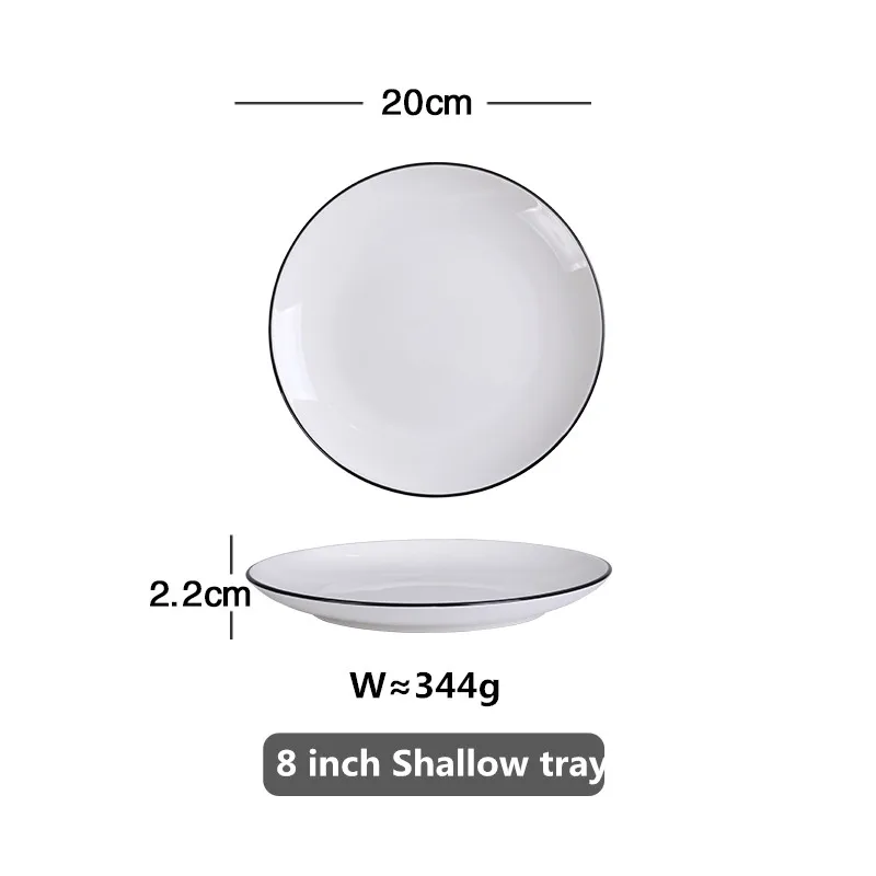 20cm Shallow tray Белая обеденная тарелка, набор керамической кухонной посуды, набор кухонных блюд, рисовый салат, лапша, миска, суп, кухонный инструмент для приготовления пищи, 1 шт - Цвет: 20cm Shallow tray