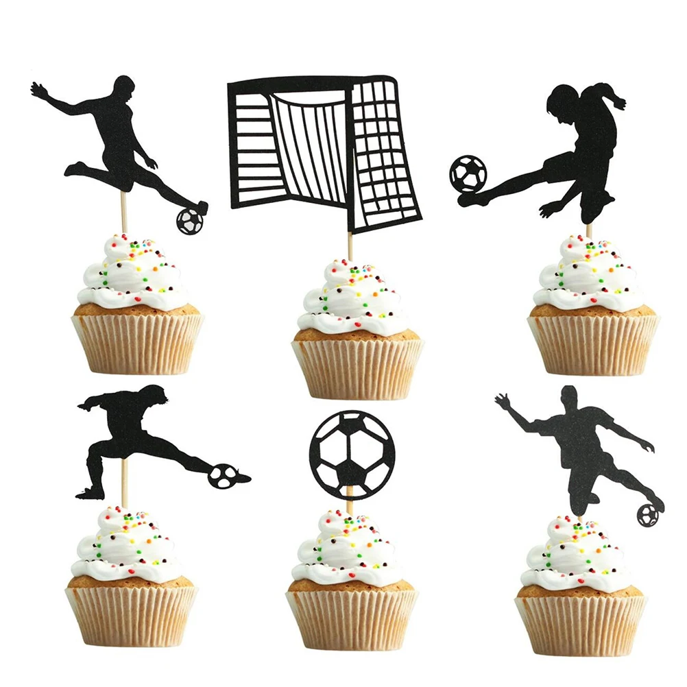 

6pcs Paper Cake Topper Cupcake Topper World Cup Soccer Figures Goal Cake Picks For Festival Party Cake Decorating Tools