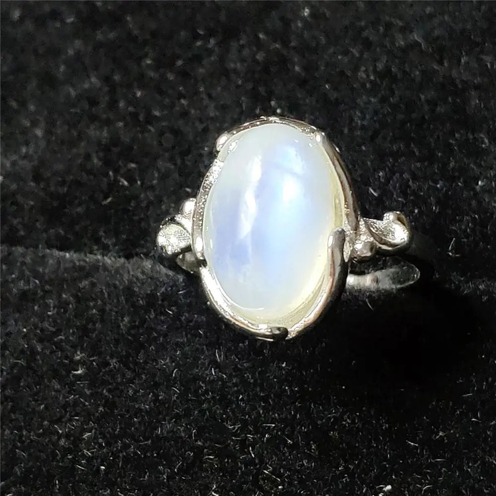 

Top Quality Natural Moonstone Blue Light Crystal Adjustable Ring Size Women 13x10mm Fashion Love Gift Fashion Ring AAAAA
