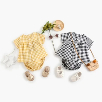 

Summer Baby Girls Clothes Plaid Button Top+Shorts Outfit Set Casual Clothes Hot Style1