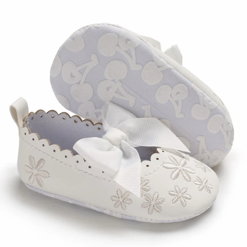 Baby summer toddler shoes cute bow embroidery sweet princess PU newborn shoes for 0-18M