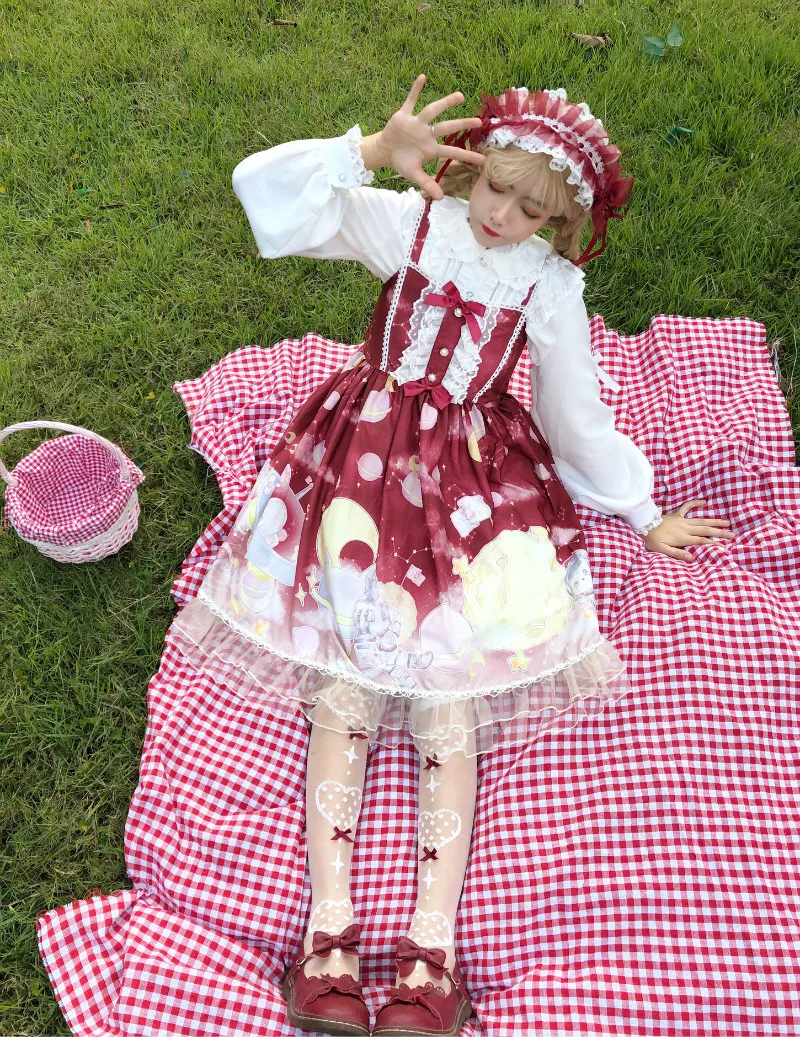 Cosplay&ware Lolita Dress Sweet Cute Japanese Kawaii Girls Princess Maid Vintage Gothic Printed Patterns Lace Pink Summer Skirt -Zentai shop online Hebc3848e3b5d49d2b8b6b60cc0f60deck.jpg