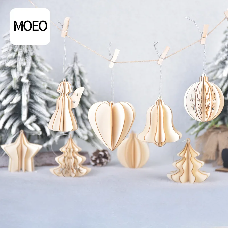 Christmas decoration supplies Wooden three-dimensional DIY assembly pendant five-pointed star creative ball | Дом и сад
